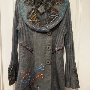 Sioni  Rare Women's Fashion Stitched  with Colorful Embroidery long cardigan.
